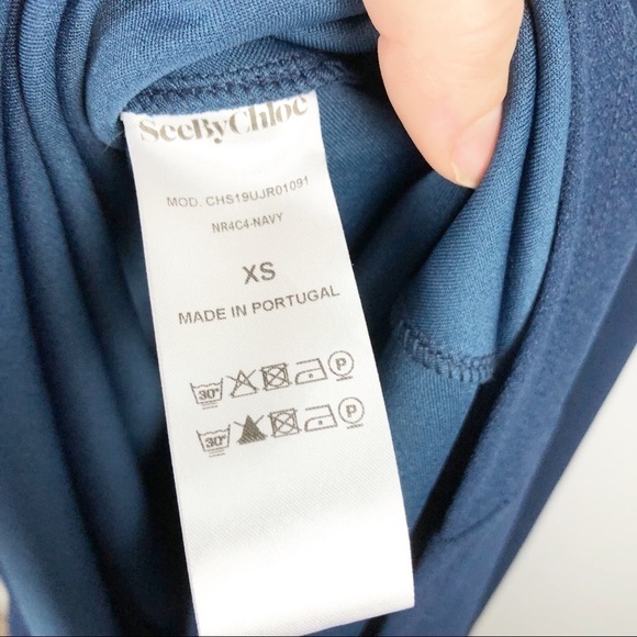 See by Chloe Asymmetrical Short Sleeve Cut Out Midi Tie Cinch Waist Dress Blue - Picture 8 of 8